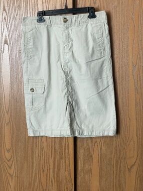 EDDIE BAUER BEIGE TAN DENIM SKIRT KHAKI SIZE 10 CARGO & SIDE POCKETS